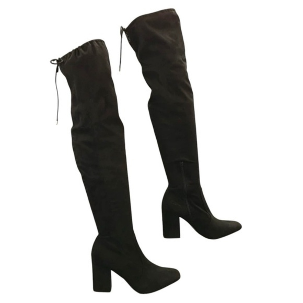 UNISA Boots Womens Quesia Tall Over The Knee High Black Faux Suede Heel Size 5.5